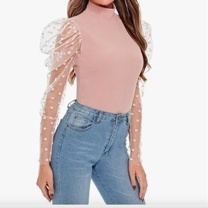 Pink Sheer Sleeve Blouse